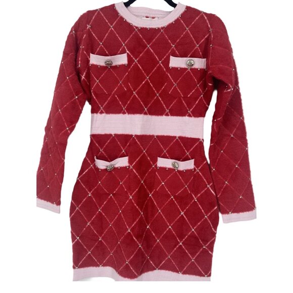 NWT Women's Long Sleeve Front Pocket Coloblock Studs Detailed Bodycon Mini Dress - Picture 4 of 8